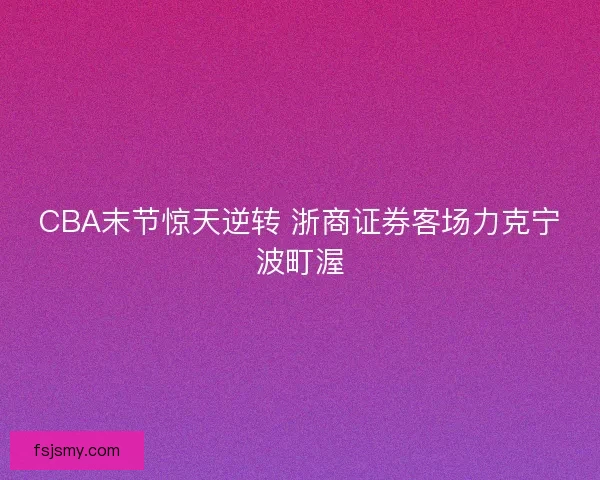 CBA末节惊天逆转 浙商证券客场力克宁波町渥